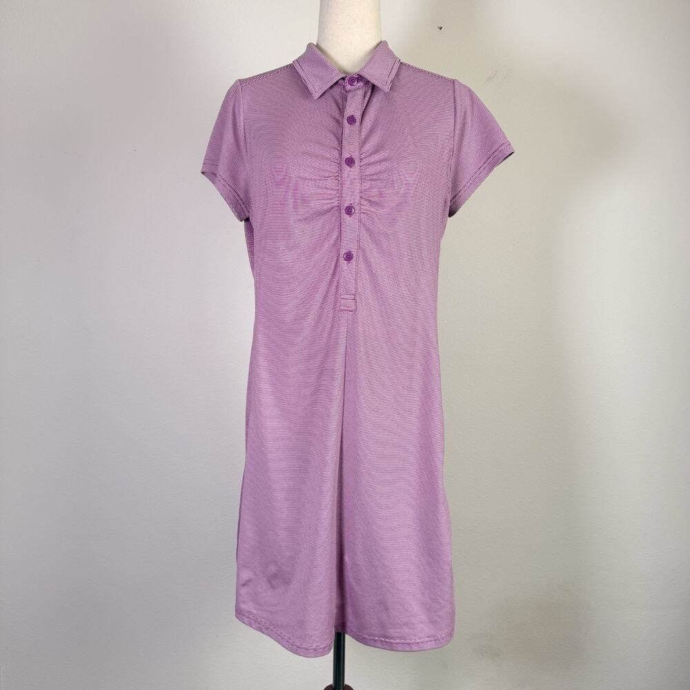 Prana Kinley Performance Polo Dress Size Medium Pink/Purple Striped Athletic